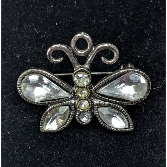Vintage Fairycore Butterfly Silver Tone Rhinestone Brooch - Picture 3 of 4